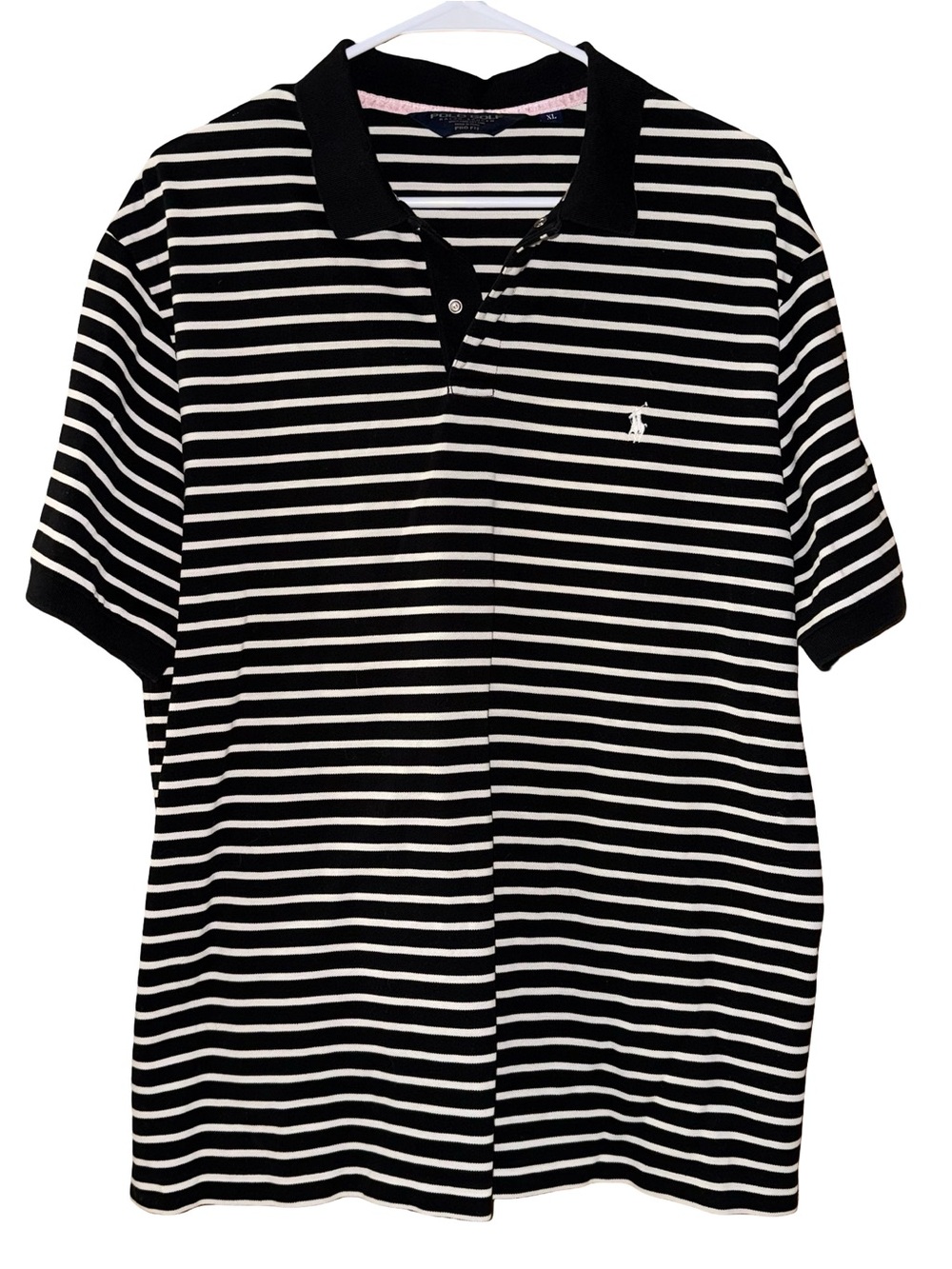 Polo Golf Ralph Lauren Striped Snap Button Polo Shirt Black White Men's XL Pro